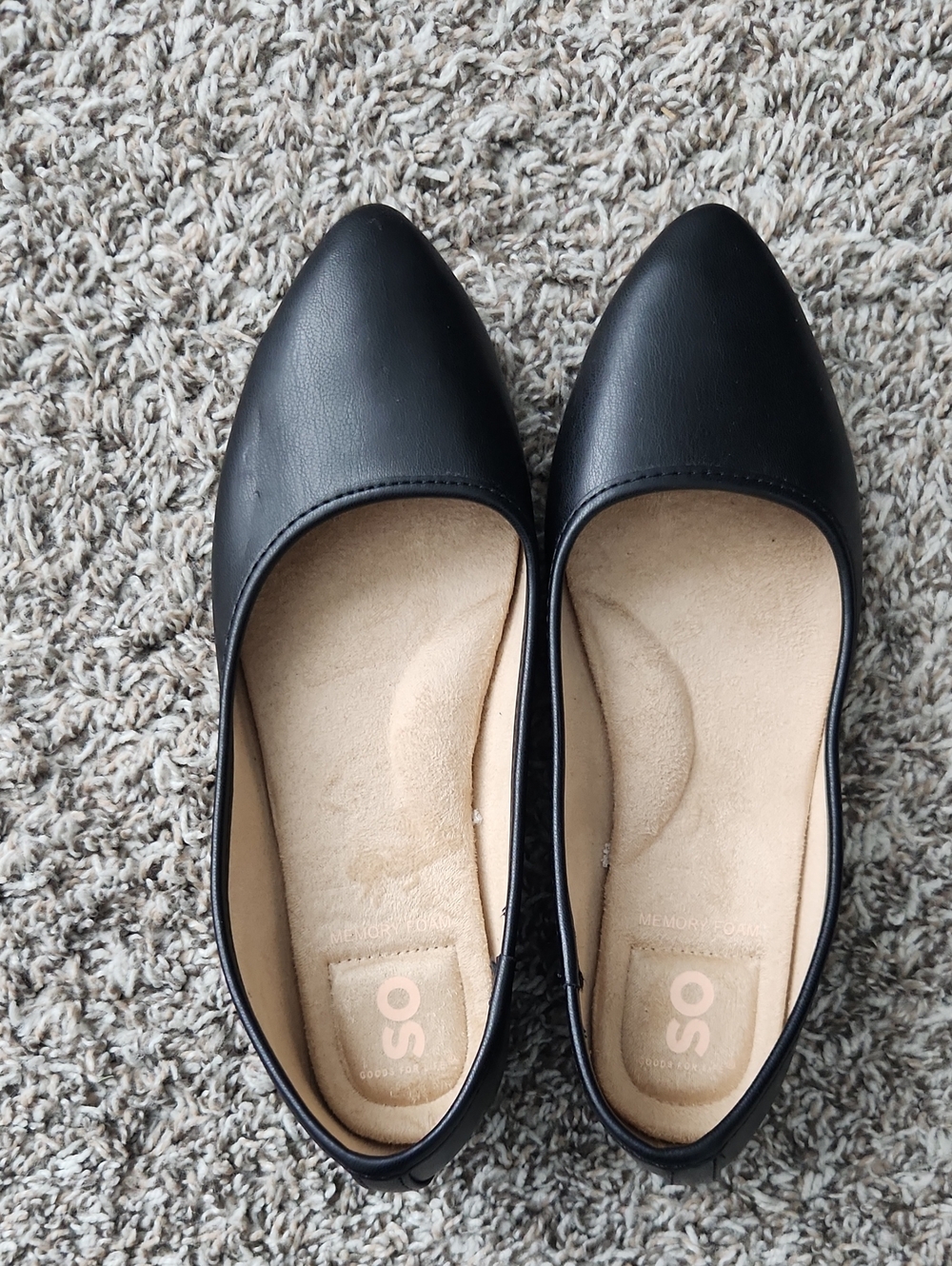 SO Black Pointed-Toe Memory Foam Ballet Flats